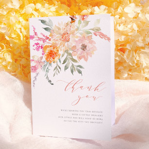 Dank Je   Roze & Turquoise Lente Bloemen Baby Show Bedankkaart