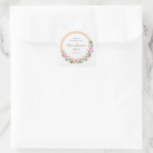 Dank je Rozen & Baby's Breath Bruidsboeket Vierkante Sticker