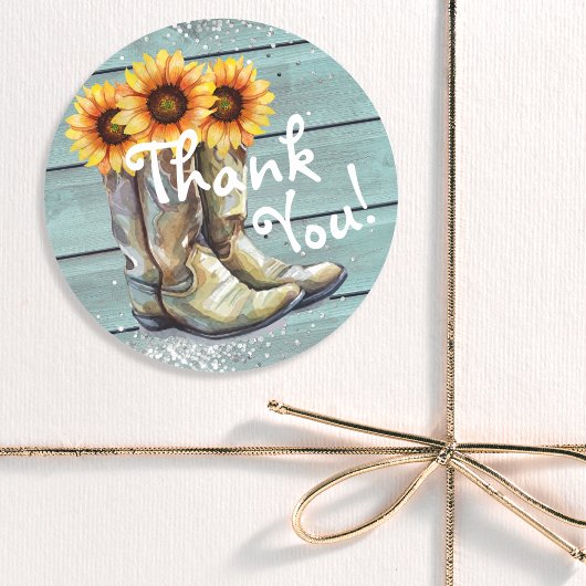Dank je Rustic Country Western Sunflower Laarzen Ronde Sticker