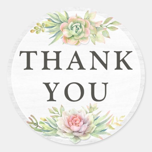 Dank je Rustieke Hout Waterverf Succulente Cactus Ronde Sticker (Voorkant)