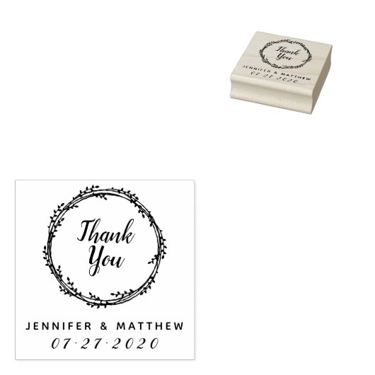 Dank je | Rustieke krans bruiloft cadeau Rubberstempel (Gestempeld)