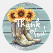 Dank je Rustieke Landelijke Western Zonnebloem Laa Ronde Sticker (Voorkant)