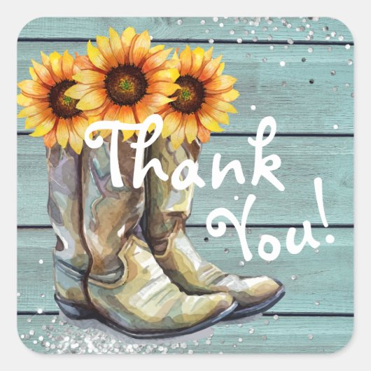 Dank je Rustieke Landelijke Western Zonnebloem Laa Vierkante Sticker (Voorkant)