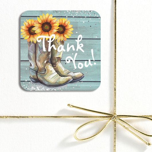 Dank je Rustieke Landelijke Western Zonnebloem Laa Vierkante Sticker