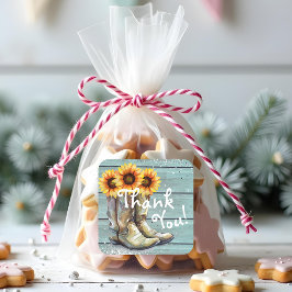 Dank je Rustieke Landelijke Western Zonnebloem Laa Vierkante Sticker