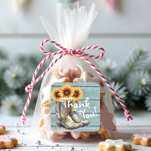 Dank je Rustieke Landelijke Western Zonnebloem Laa Vierkante Sticker