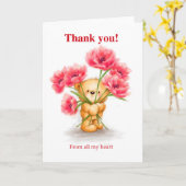 Dank je, schattig beer met rode bloemen kaart (Gele Bloem)