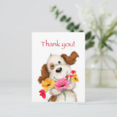 Dank je, schattige hond met bloemen. briefkaart (Staand voorkant)