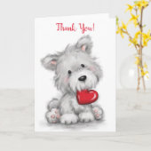 Dank je, schattige hond met rood hart kaart (Gele Bloem)