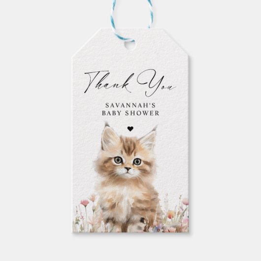 Dank je | Schattigee Kitten Baby shower Favor Cadeaulabel (Voorkant)