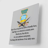 Dank je, schoolbuschauffeur. vierkante klok (Hoek)