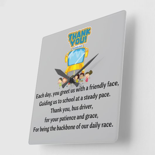 Dank je, schoolbuschauffeur. vierkante klok (Hoek)