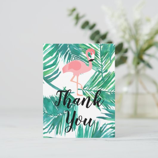 Dank je script flamingo en palmen briefkaart (Staand voorkant)