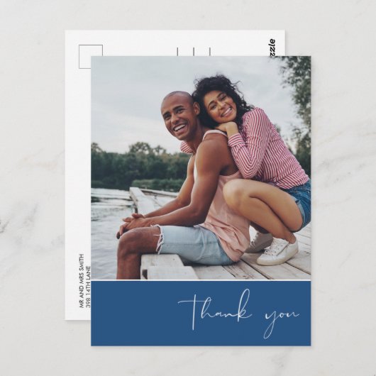 Dank je script Foto Blue Wedding Briefkaart (Voorkant / Achterkant)