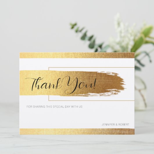 Dank je script lettertypologie gouden rand bedankkaart (Staand voorkant)