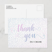 Dank Je Script Roze Blauwe Confetti Baby Shower Briefkaart (Voorkant / Achterkant)