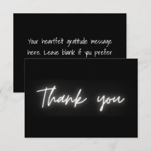 Dank Je Simpel Modern Zwart Wit Neon Schrift Bedankkaart