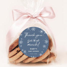 Dank je sneeuw veel blauwe baby shower ronde sticker