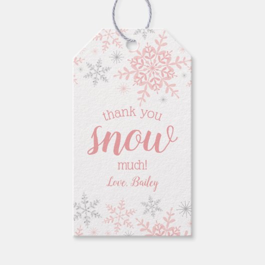 Dank Je SNEeuw Veel Winter EENderland Roze Zilver Cadeaulabel (Voorkant)