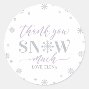 Dank je sneeuw veel Zilver, Paarse Winterfeest Ronde Sticker