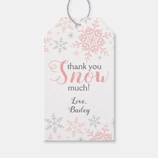 Dank Je SNOEHeel Veel Winter EENderland Roze Sneeu Cadeaulabel (Voorkant)