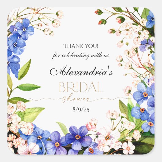 Dank je Something Blue: Baby's Breath & Flax Vierkante Sticker (Voorkant)