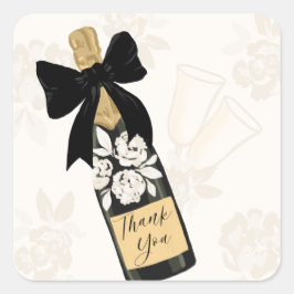 Dank je Sparkling Wine Fles Zwarte Strik Vierkante Sticker