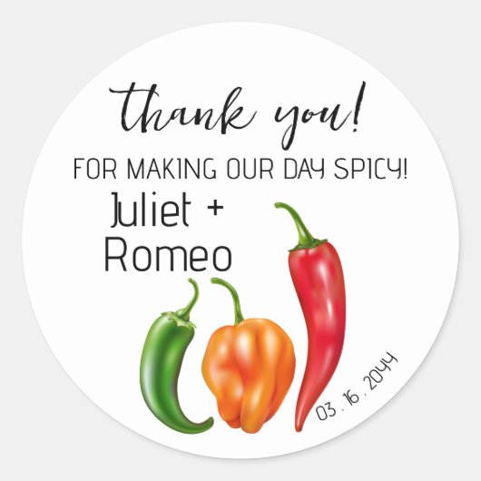 Dank Je Spicy Hot Pepper Huwelijk Ronde Sticker (Voorkant)