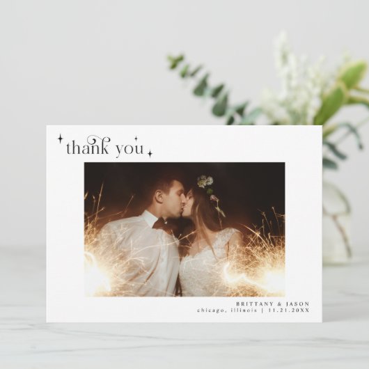 Dank je sterren Horizontale Fotobruiloft Bedankkaart (Staand voorkant)