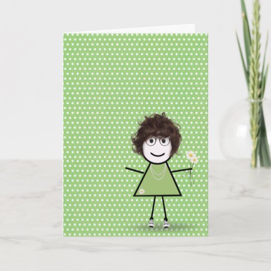 Dank je Stick Girl met Daisies Bedankkaart (Voorkant)