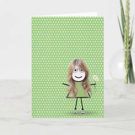 Dank je Stick Girl met Daisies Bedankkaart (Voorkant)