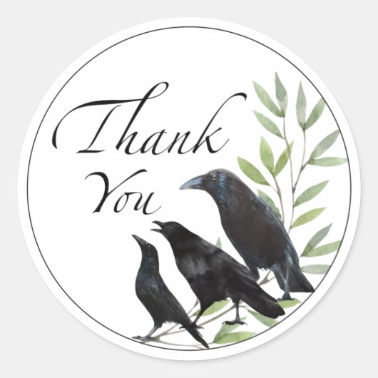 Dank je Stickers Crow Bird Flowers Sticker (Voorkant)