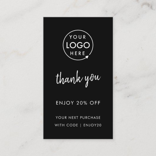 Dank je | Stijlvolle zwarte moderne Logo Kortingskaartje (Voorkant)