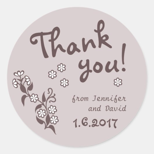 Dank je Sweet Foral bruiloft of feestje CC0663 Ronde Sticker (Voorkant)