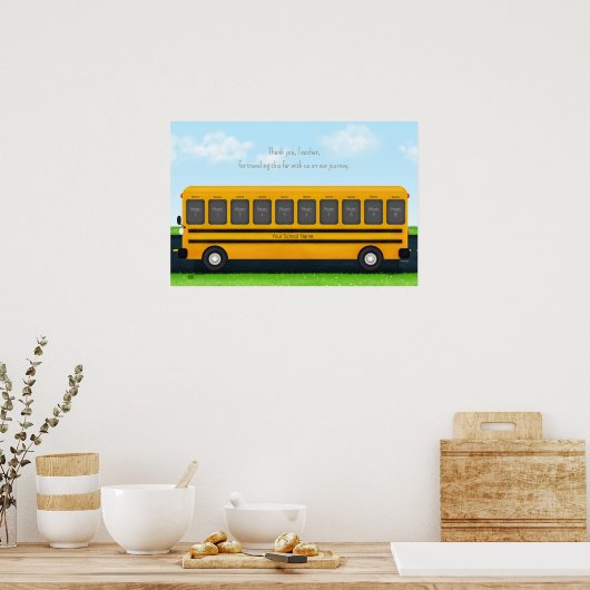 Dank je Teacher Yellow School Bus 10 foto's Poster (Keuken)