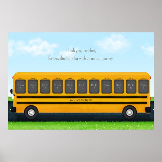 Dank je Teacher Yellow School Bus 11 foto's Poster (Voorkant)