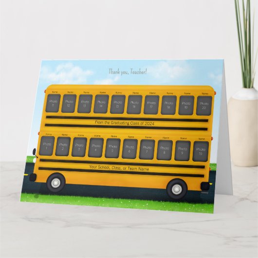 Dank je Teacher Yellow School Bus 20 Foto's Kaart (Voorkant)