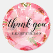 Dank je tekst pioenrozen bloemen ronde sticker (Voorkant)