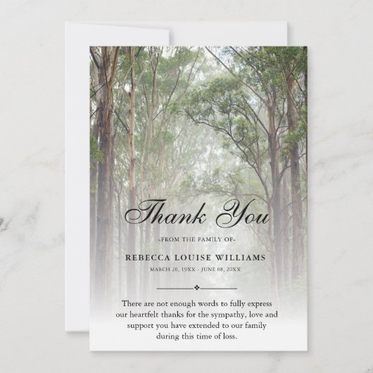 Dank je Trees Funeral Photo Sympathie Grief Bedankkaart (Voorkant)