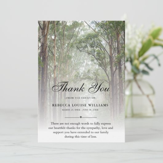 Dank je Trees Funeral Photo Sympathie Grief Bedankkaart (Staand voorkant)