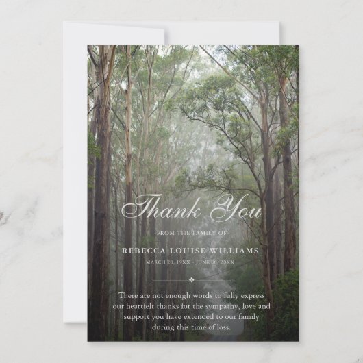 Dank je Trees Funeral Photo Sympathie Grief Bedankkaart (Voorkant)