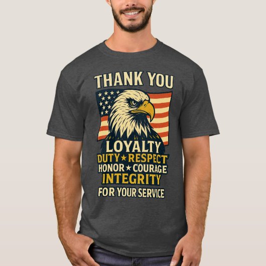 DANK JE TROUW PLICHT EERBIED EER MOED INTEGRITEIT T-SHIRT (Voorkant)