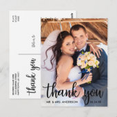 Dank je trouwfoto modern script zwart briefkaart (Voorkant / Achterkant)