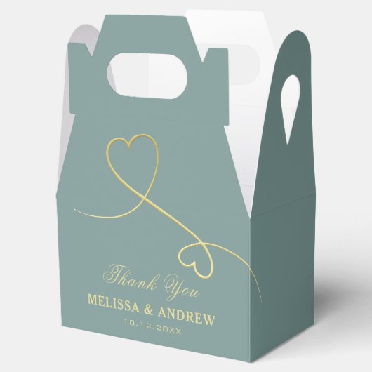 Dank je | Twee gouden harten Emerald Green bruilof Bedankdoosjes (Geopend)