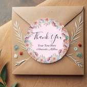 Dank je typografie bloemige roze klassiek ronde sticker