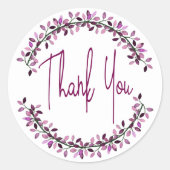 Dank je typografie Chic paarse bladkrans Ronde Sticker (Voorkant)
