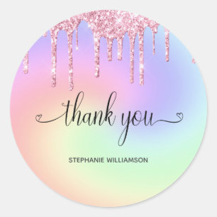 Dank je typografie druipende roze glitter ombre ronde sticker