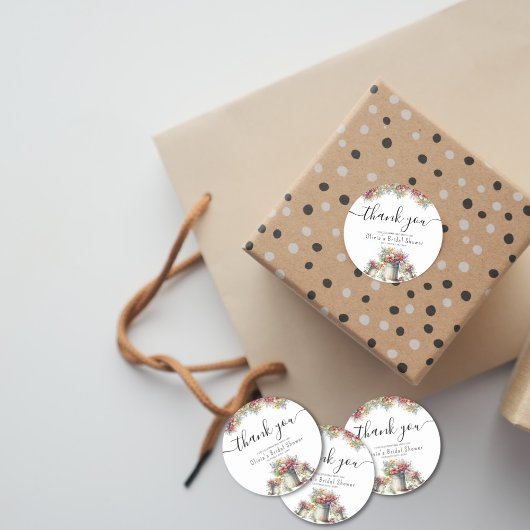 Dank je Typografie Lente Bloemen Bruidsmeisjesfees Ronde Sticker