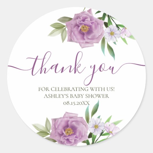 Dank je typografie pastel weide wilde bloemen ronde sticker (Voorkant)