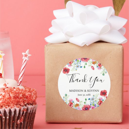 Dank je typografie pastel weide wilde bloemen  ronde sticker (Feest)